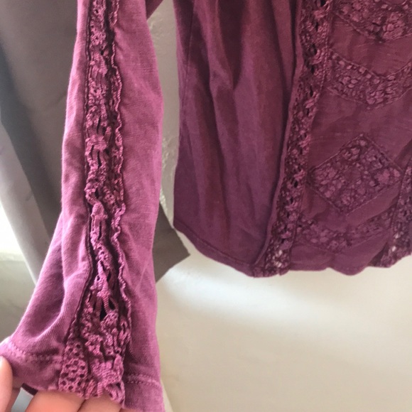 Free People 3/4 Sleeve Purple Crochet Top - Picture 4 of 5